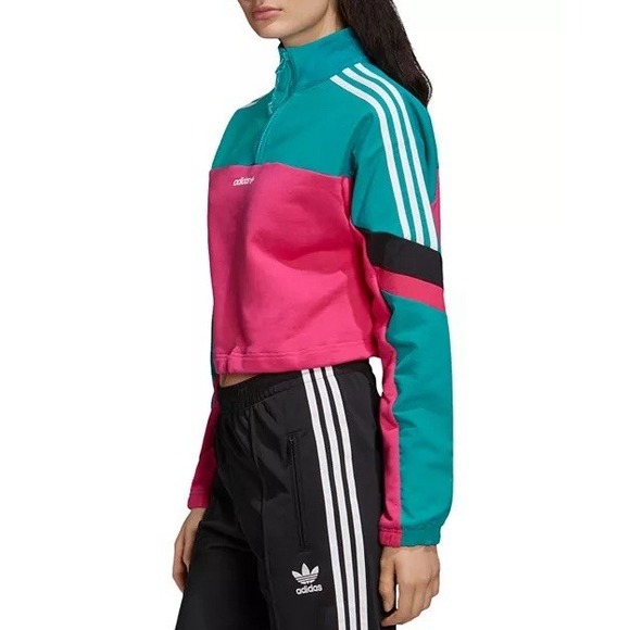 Adidas Originals Vintage 90's Color-Block Half Zip Cropped Sweatshirt Size M - Picture 4 of 15